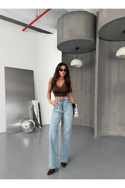 DENİKK Trend Özel TASARIM DÜĞME DETAY WİDE LEG Rahat Kalip Palazzo Pantolon