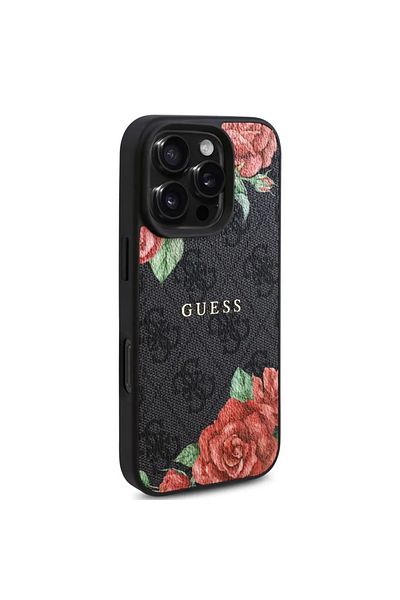Guess Case for iPhone 16 Pro Max - Guess Hardcase 4G Flower Print MagSafe (GUHMP16XP4ROPEMCK) - Black