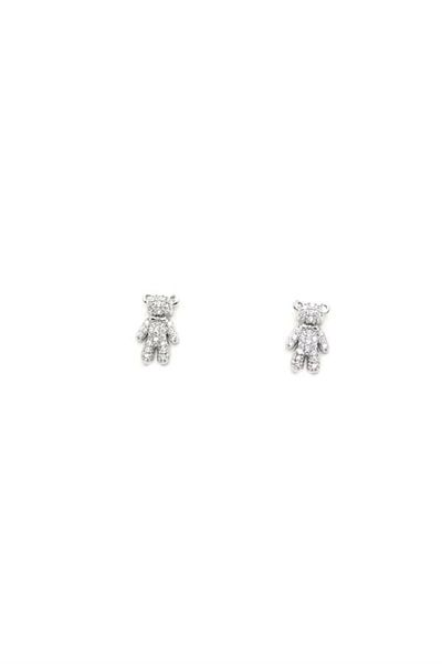 PRATİKOBA Silver Needle Teddy Bear Earrings - Silver