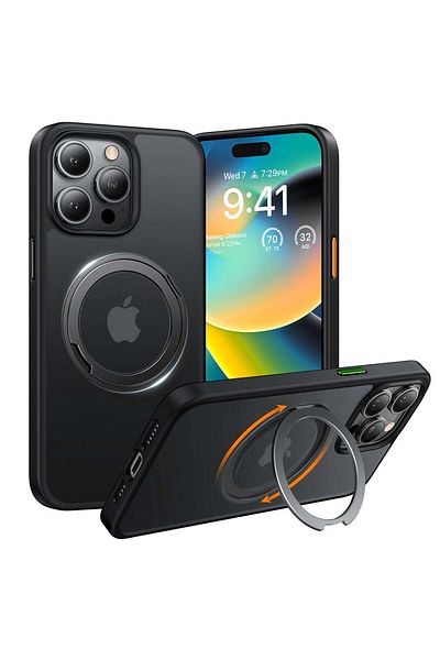 TORRAS Husă pentru iPhone 15 Pro Max - Seria Torras Ostand Pro - Neagră