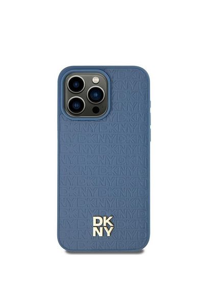 Dkny Carcasă pentru iPhone 15 - DKNY MagSafe cu model din piele și logo metalic (DKHMP15SPSHRPSB) - Albastră