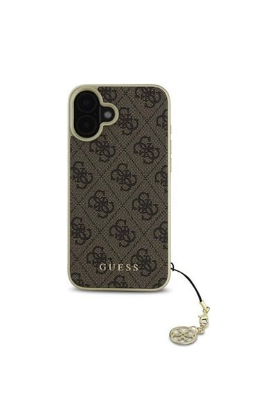 Guess Case for iPhone 16 - Guess Hardcase 4G Charms Collection (GUHCP16SGF4GBR) - Brown