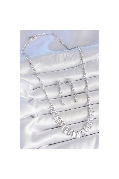 Findit Brass Silver Color Zircon Stone Waterway Model Vip Series Women's Earring Set