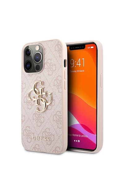 Guess Case for iPhone 13 Pro - Guess Leather 4G Metal Logo (GUHCP13L4GMGPI) - Pink