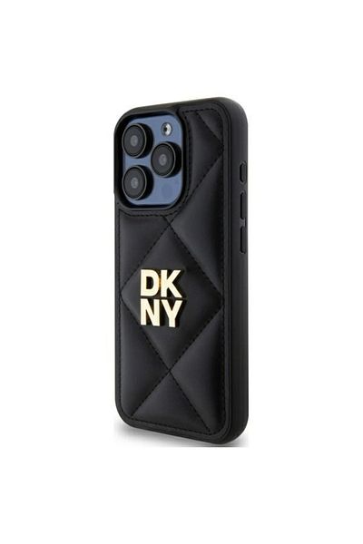 Dkny IPhone 15 Pro Max case - DKNY Leather Quilted Stack Logo (DKHCP15XPQDSLK) - Black