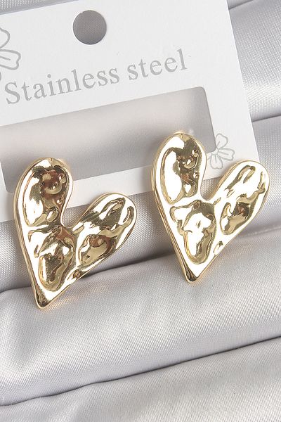 Clariss 316 Steel Gold Color Embroidered Heart Model Women's Earrings