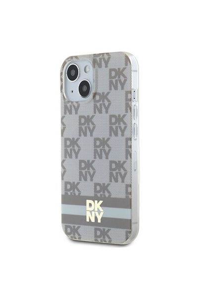 Dkny Carcasă pentru iPhone 15 - DKNY IML cu model monocrom în carouri și dungi imprimate MagSafe (DKHMP15SHCPTSE) - Bej