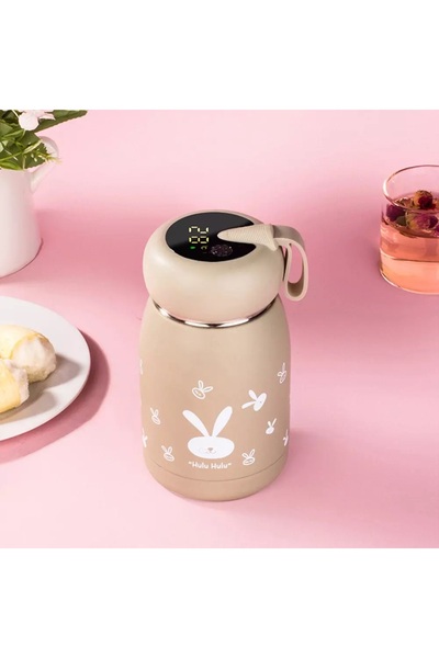 bebeLOGIC Termos cu senzor temperatura si afisaj LED pentru copii, otel inoxidabil, 320ml, ciocolatiu