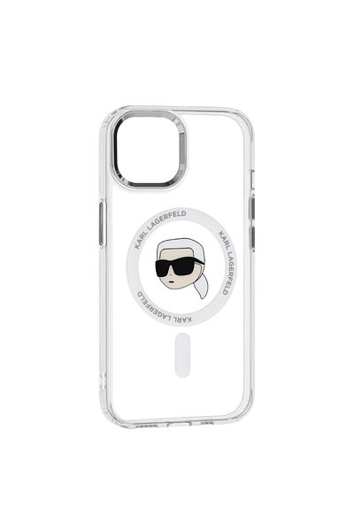 Karl Lagerfeld Case for iPhone 15 - Karl Lagerfeld IML MagSafe (KLHMP15SHLSKIH) - White Metal Karl`s Head