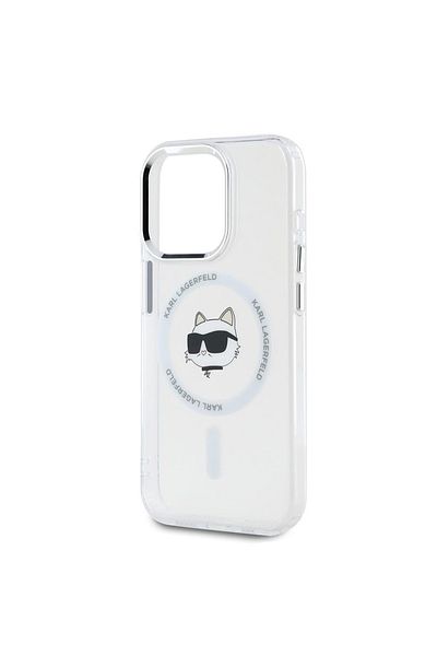 Karl Lagerfeld Case for iPhone 15 Pro - Karl Lagerfeld IML MagSafe (KLHMP15LHLSCHH) - White Metal Choupette`s Head