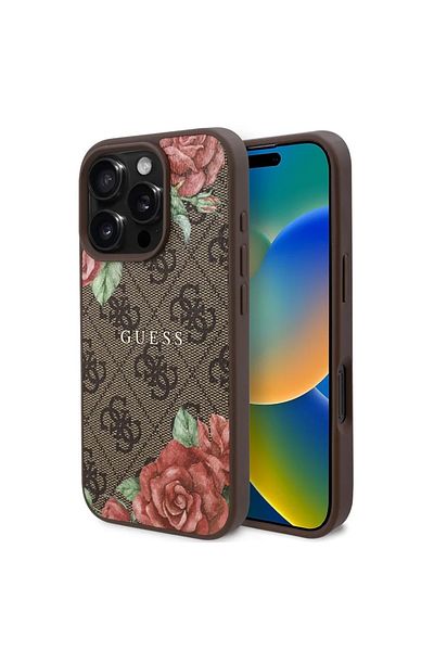 Guess Case for iPhone 16 Pro Max - Guess Hardcase 4G Flower Print MagSafe (GUHMP16XP4ROPEMCW) - Brown