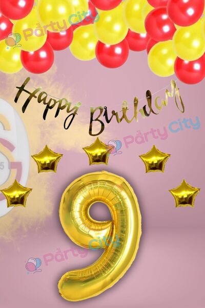 Party City Galatasaray Temalı 9 Yaş Doğum Günü Süsleme Seti | Sarı Kırmızı Ba...