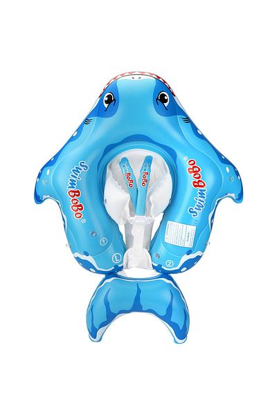 bebeLOGIC Baby and children's swimming ring with sunshade, belly support and straps, Shark, suitable for 3-18 months