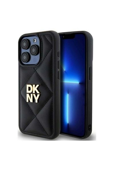 Dkny IPhone 15 Pro Max case - DKNY Leather Quilted Stack Logo (DKHCP15XPQDSLK) - Black