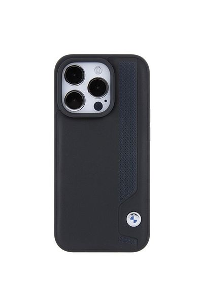 BMW Case for iPhone 15 Pro Max - BMW Hardcase Perforated Leather Blue Dots (BMHCP15X22RBDK) - Black