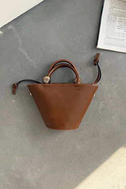 LEONAS Mini Shopper Hand and Shoulder Bag with Metallic Detail Paella Tan