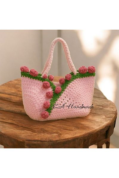 ZAHandmade Hand Knitted Rose Bag