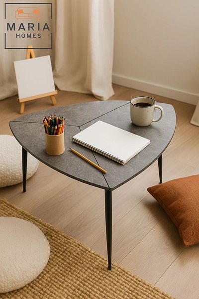 MARIA HOMES Tri-fold grey stone finish accent table with metal legs