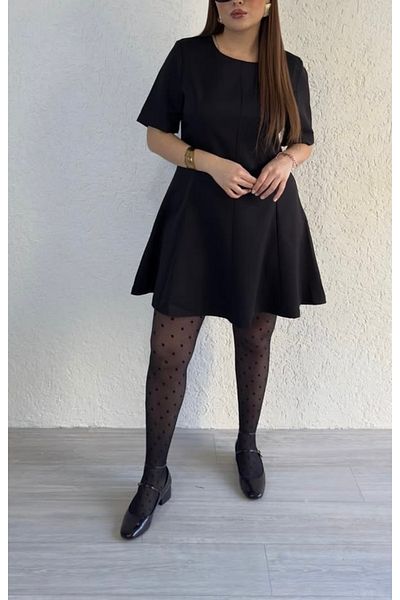 Gokilibutik Large Size Luxury Quality Double Fabric Short-Sleeved Black Godeli Dress
