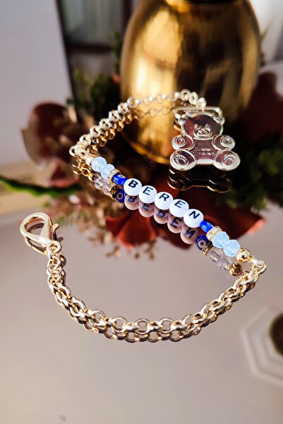 Sahi Aksesuar Isimli Nazar Boncuklu Gold Ayı Klips Bebek Emzik Zinciri - TYBE...