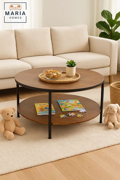 MARIA HOMES Large chevron finish coffee table with extra storage shelf