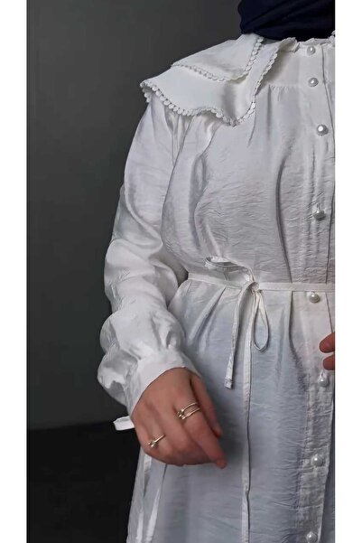 QUAWEAR Сорочка-туніка з коміром-стійкою, шнурівкою на талії та рукавах