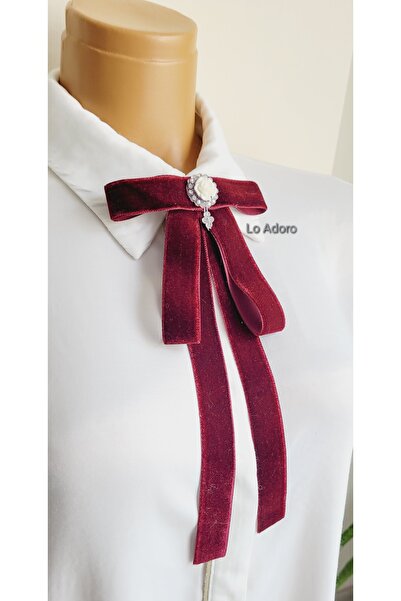 LO ADORO Women's Tie Shirt Accessory Stone Detail Ornate Tie Women's Collar Pin Brooch Special Design Tie