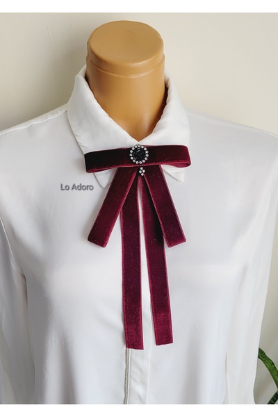 LO ADORO Women's Tie Shirt Accessory Stone Detail Ornate Tie Women's Collar Pin Brooch Special Design Tie