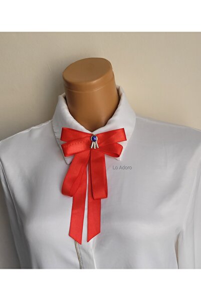 LO ADORO Women's Red Tie Shirt Accessory Stone Ornament Tie Women's Collar Pin Brooch Special Design Tie