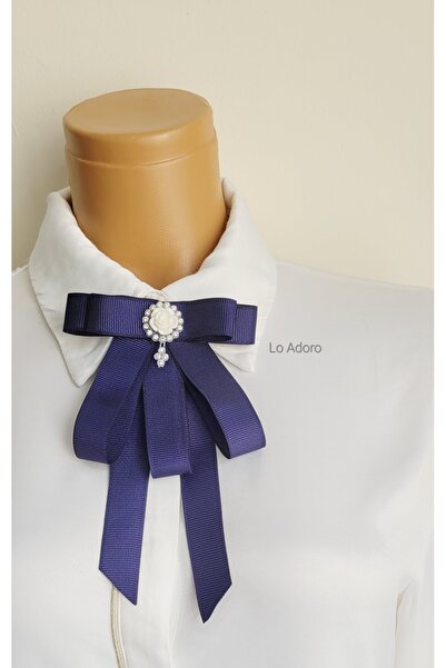 LO ADORO Women's Tie Shirt Accessory Stone Detail Tie Women's Collar Pin Brooch Design Tie Lawyer Tie
