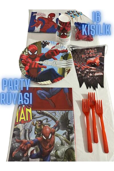 partyrüyası Spiderman Themed 16-Person Streamer Birthday Set