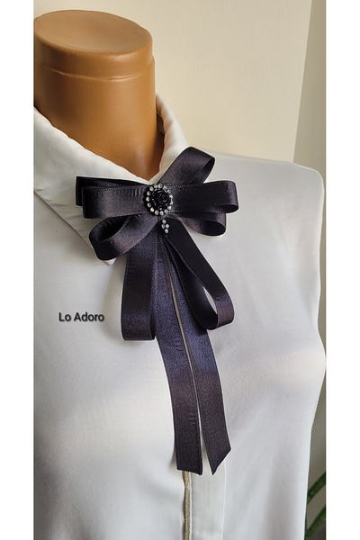 LO ADORO Women's Tie Shirt Accessory Stone Detail Ornate Tie Women's Collar Pin Brooch Special Design Tie
