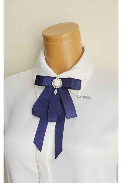 LO ADORO Women's Tie Shirt Accessory Stone Detail Tie Women's Collar Pin Brooch Design Tie Lawyer Tie