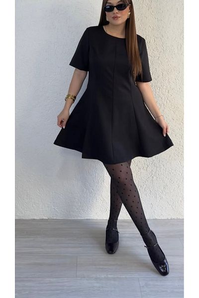 Gokilibutik Large Size Luxury Quality Double Fabric Short-Sleeved Black Godeli Dress