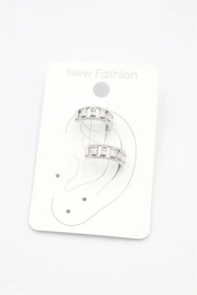 MENESSA 2 Pieces of Stoned Cartilage Earrings - Silver