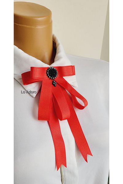 LO ADORO Women's Red Tie Shirt Accessory Rose Detail Ornate Tie Collar Pin Brooch Special Design Tie