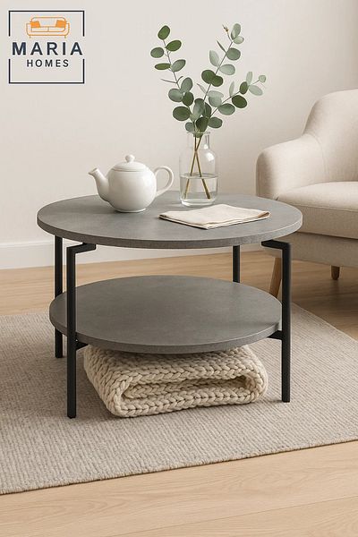 MARIA HOMES Dual-layer round coffee table in grey concrete finish