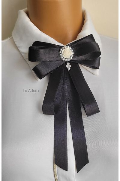 LO ADORO Women's Tie Shirt Accessory Stone Detail Ornate Tie Women's Collar Pin Brooch Special Design Tie