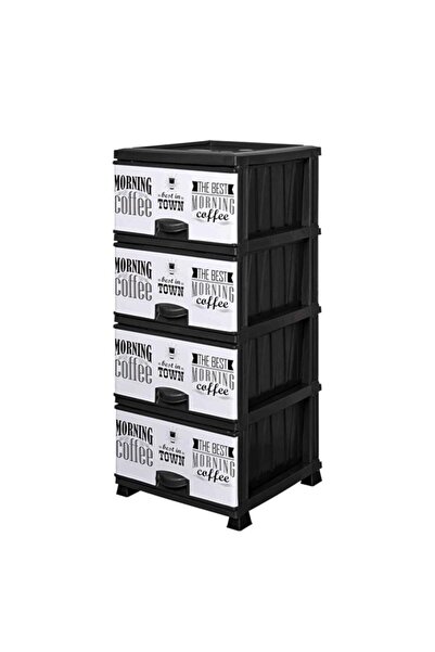 Omnipazar ELF-N298 Beyaz Coffee Desenli Plastik Mutfak Komidin Sebzelik 4 Katlı