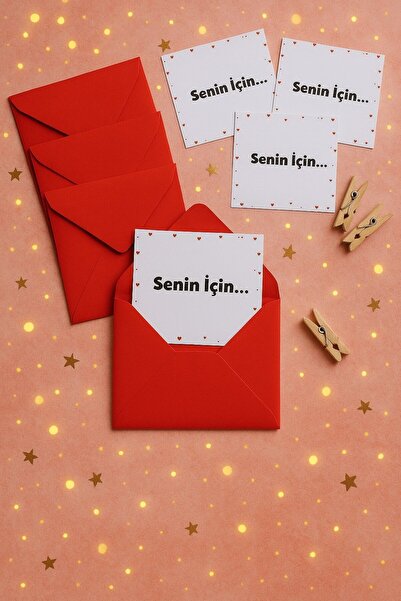 Emtory Home 15 Adet Kırmızı Zarf ve Mandallı Senin İçin Yazılı Kart- Hediye P...