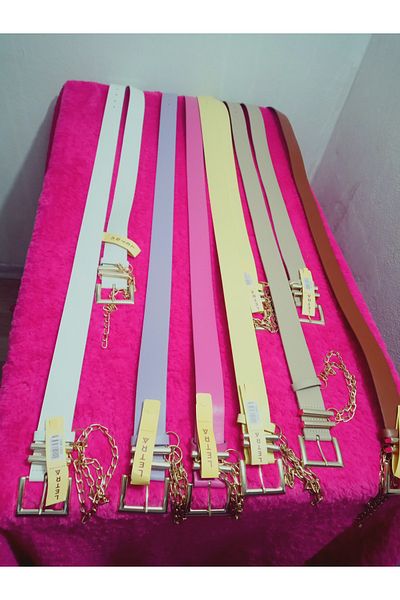 hoaryage Faux Leather Belt with Chain Accessories Average Length 108 cm Width 3.8 cm