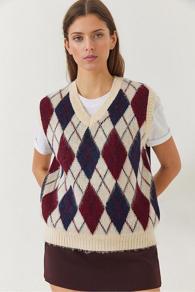 KURGAN TEKSTİL Women's Raised Diamond Patterned Knitwear Sweater