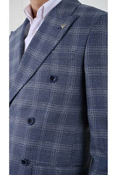 Savira Slimfit Men's Double Breasted Jacket Peaked Collar Drop 6 Woven Fabric