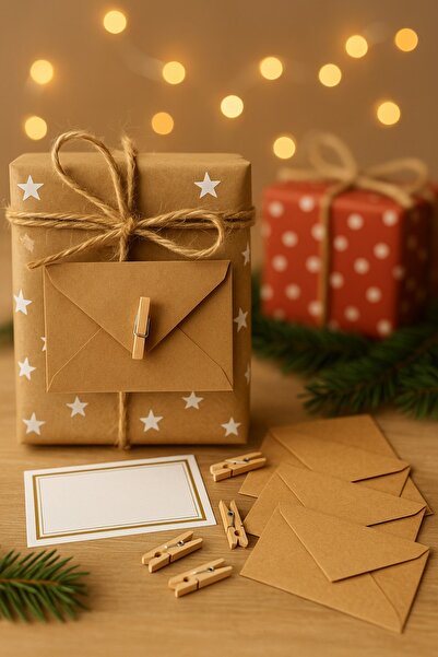 Emtory Home 5 Adet Mandallı Kraft Not Kartı ve Zarfı - Hediye Kartı - Tebrik ...