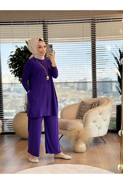Afili Women's Sandy Suit with Side Pockets and Elastic Waist Trousers