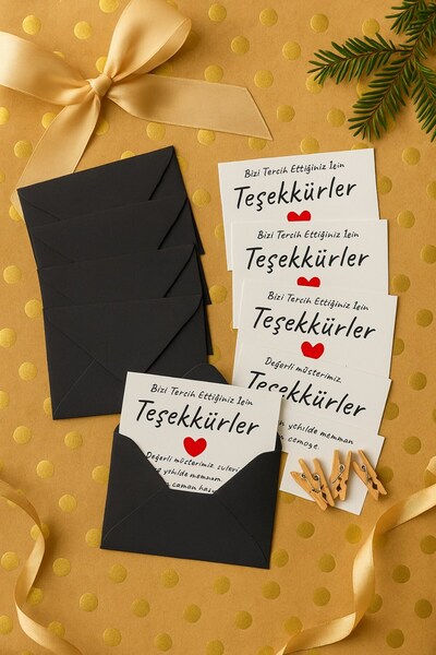 Emtory Home 15 Adet Siyah Zarf ve Mandallı Teşekkürler Kartı - Hediye Paketle...