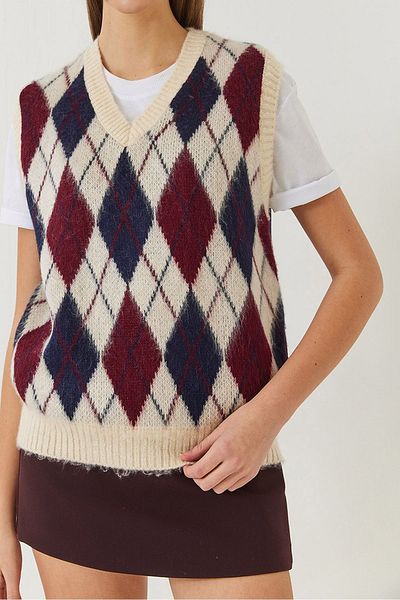 KURGAN TEKSTİL Women's Raised Diamond Patterned Knitwear Sweater