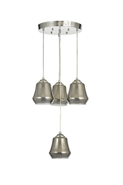 Avizemoda Venita 4 lü Füme+Beyaz Çift Camlı Salon Oturma Odası Modern Sarkıt Avize - (Krom Kaplama)