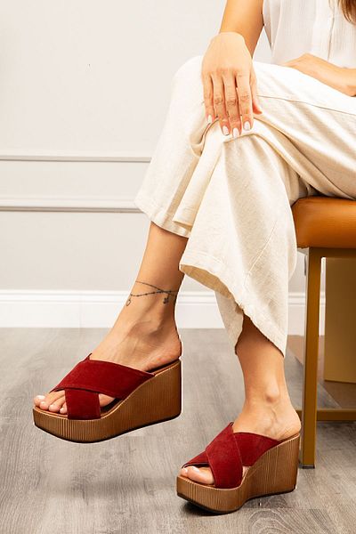 Deery Γνήσιες γυναικείες παντόφλες Suede Claret Red