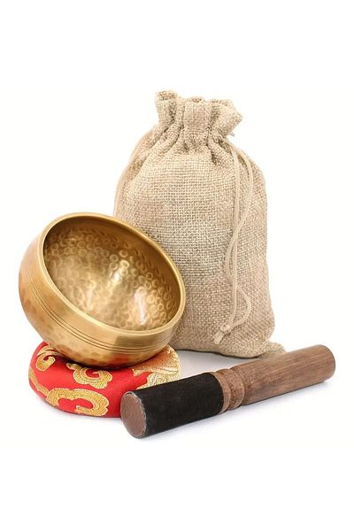 ve Set Bol tibetan cantator prelucrat manual, VeliumCraft, originar Himalaya, rosu
